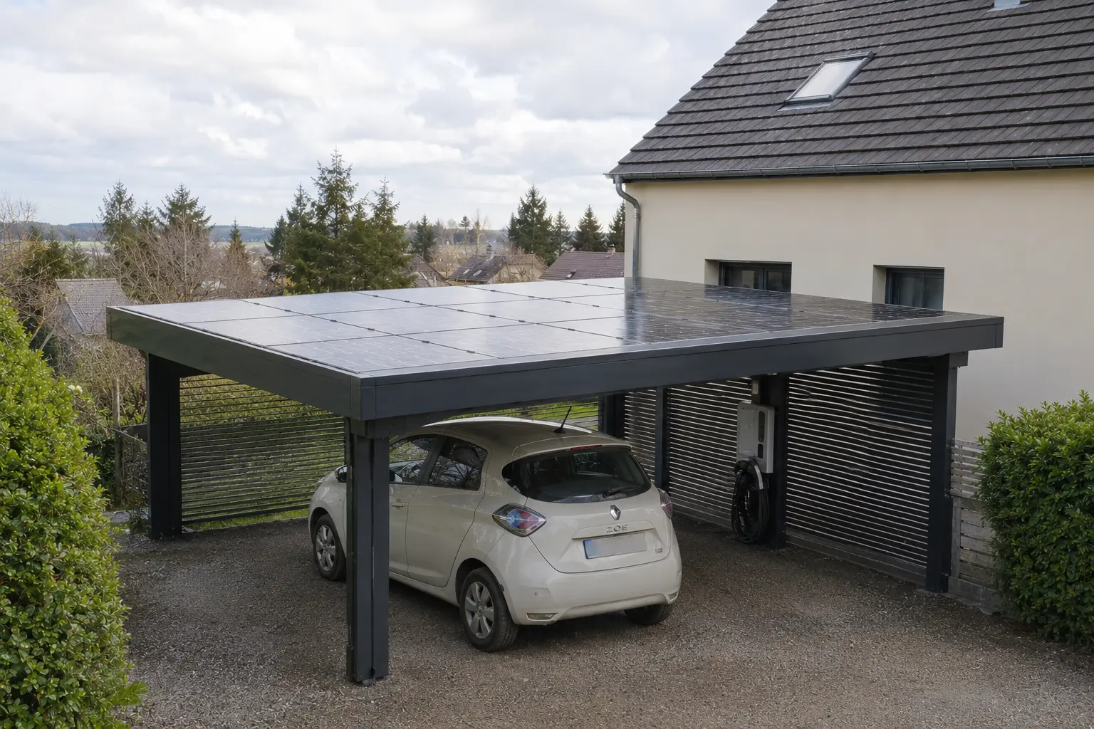 Carport solaire 2 places avec panneaux photovoltaïques