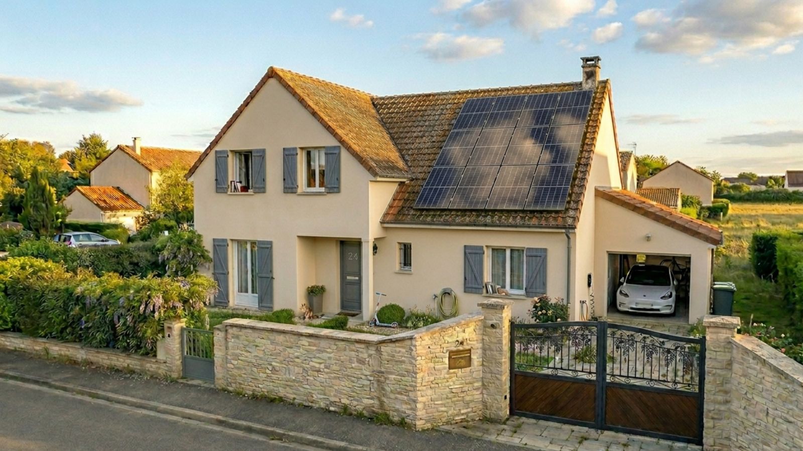 Panneaux solaires photovoltaïques sur maison individuelle française — Réseau RGE QualiPV
